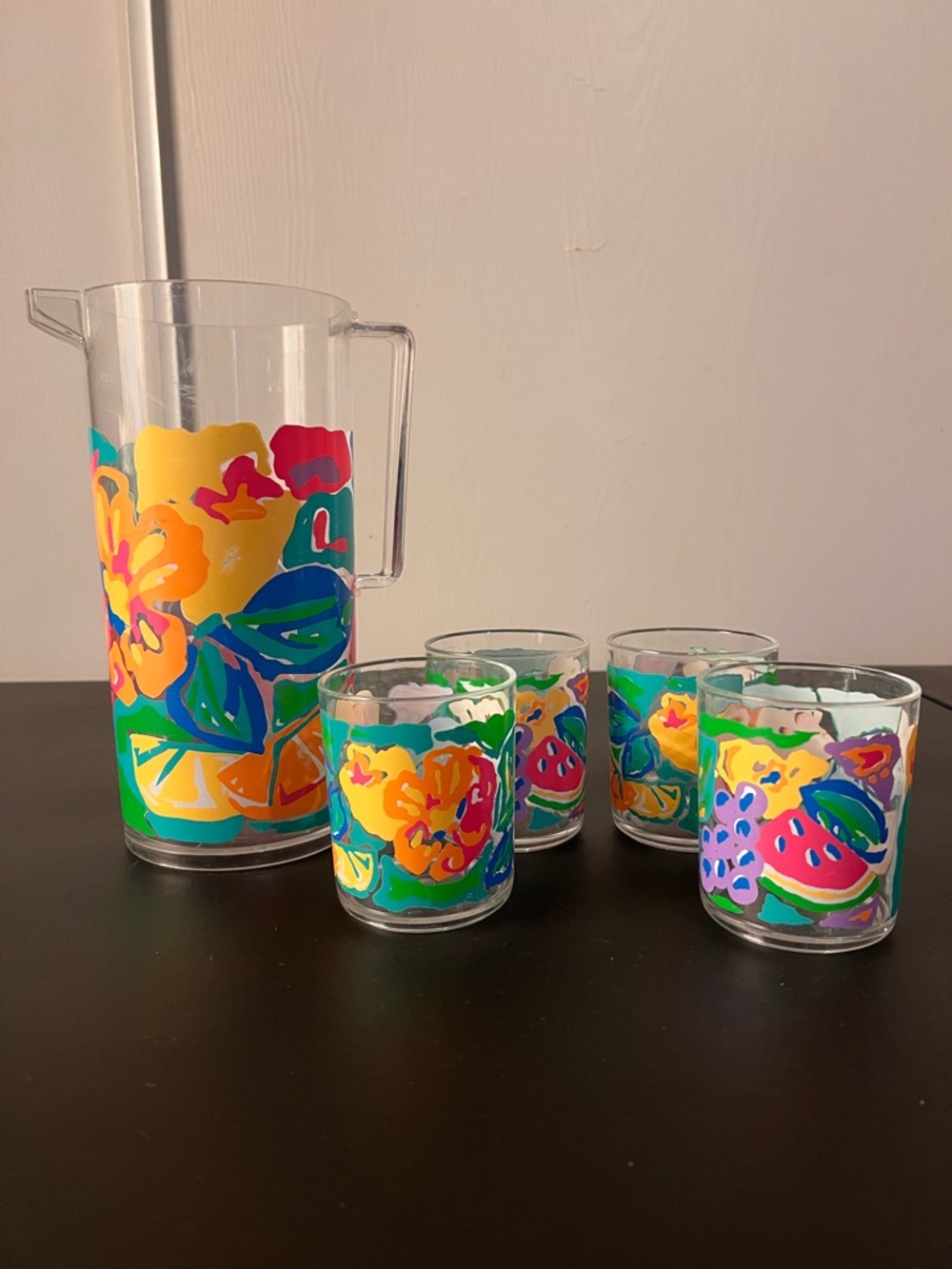 Vintage Acrylic Pitcher & Cups Fruit By The Cooks Bazaar Retro 90’s NO LID